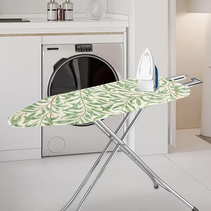ZCFYGDX Ironing Board Cover Decor 17x49 Inch, Iron Board Cover with Nose Pocket, Nylon Buckle Fastening Stain Resistant Scorch Resistant,Protection Covers with Elastic Edge Fresh Green Leaf Print