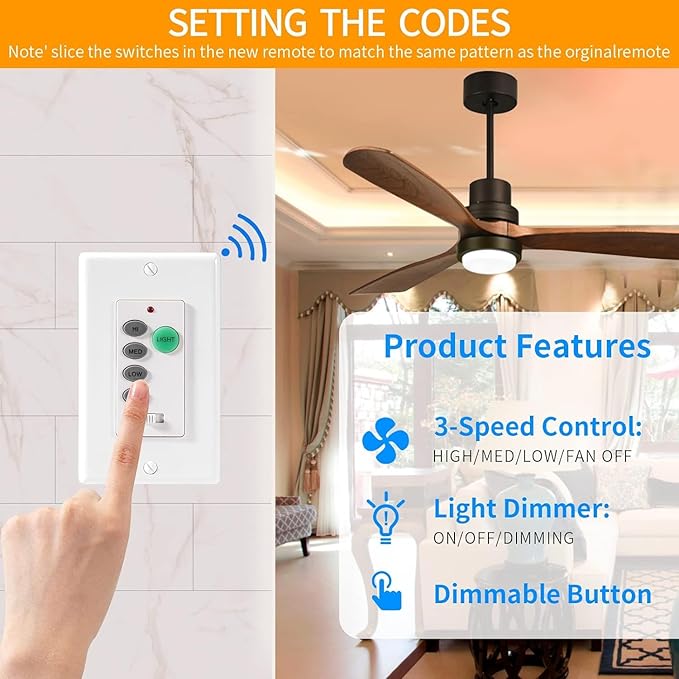 Humpptom Universal Ceiling Fan Remote Control, Ceiling Fan Wall Switch UC9050T, UC9050T Ceiling Fan Wall Remote Control Compatible with Hampton Bay Harbor Breeze 2 Pack