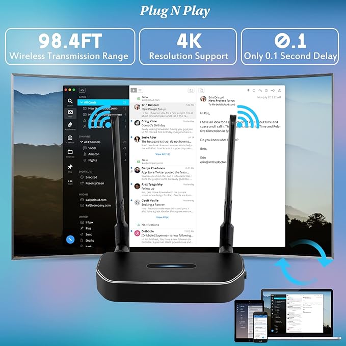 Wireless Hdmi Transmitter and Receiver 4k. One Receiver and Four Transmitter,Switch at Will,165FT/50M VGA Dual Screen Casting Video Audio from PC/Laptop/Netfix/TikTok to Monitor,Projector Equipment