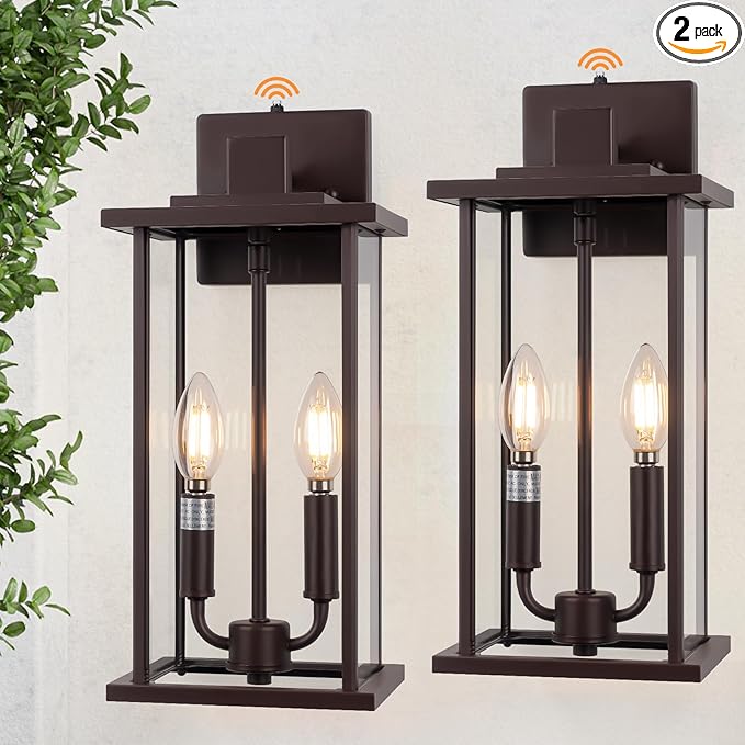 SIAFAVOI 2-Pack 16" Large Dusk to Dawn Outdoor Wall Light Fixtures, 2-Light Exterior Front Porch Light, Brushed Bronze Outdoor Sconce Lights, Waterproof Farmhouse Lamp Lighting