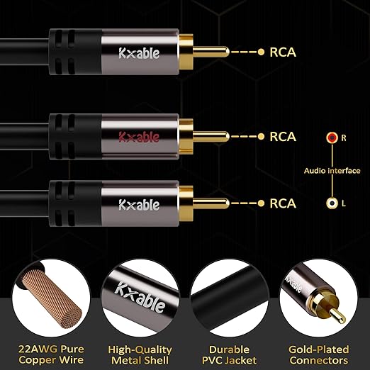 RCA Y-Adapter Splitter Cable (2 Pack-4FT+4FT), 1 RCA Male to 2 RCA Male Stereo Audio Subwoofer Cable, Bi-Directional, for Home Theater, Hi-Fi System, Amplifier, Speaker, 24K Gold Plated, OD:5.0MM