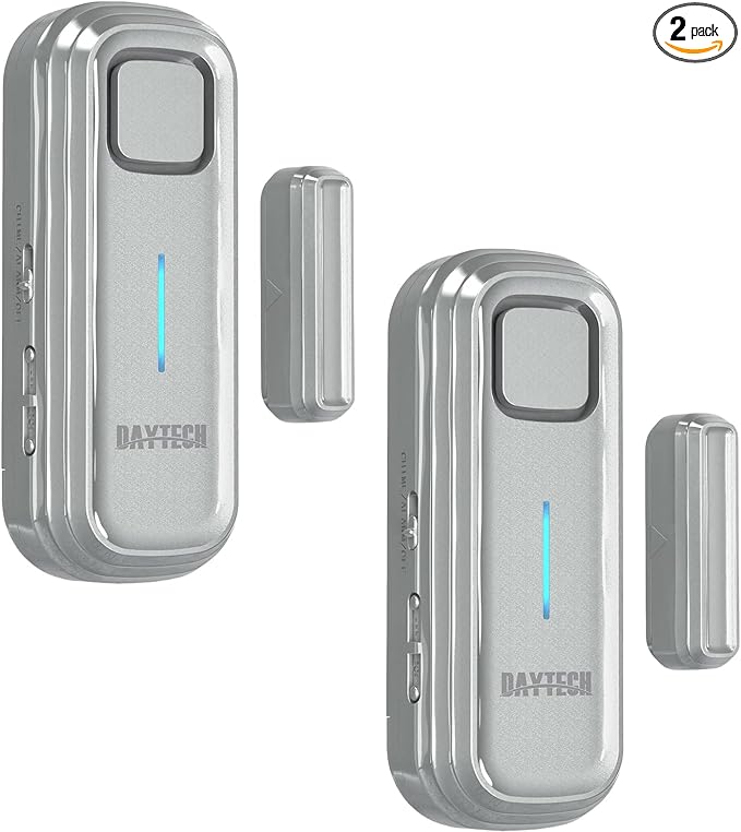 Daytech Refrigerator & Freezer Door Alarm - Adjustable 1-4 Minute Delay, 0-120dB Adjustable Siren, Door/Window Sensor for Home or Business (2 Pack, Grey)