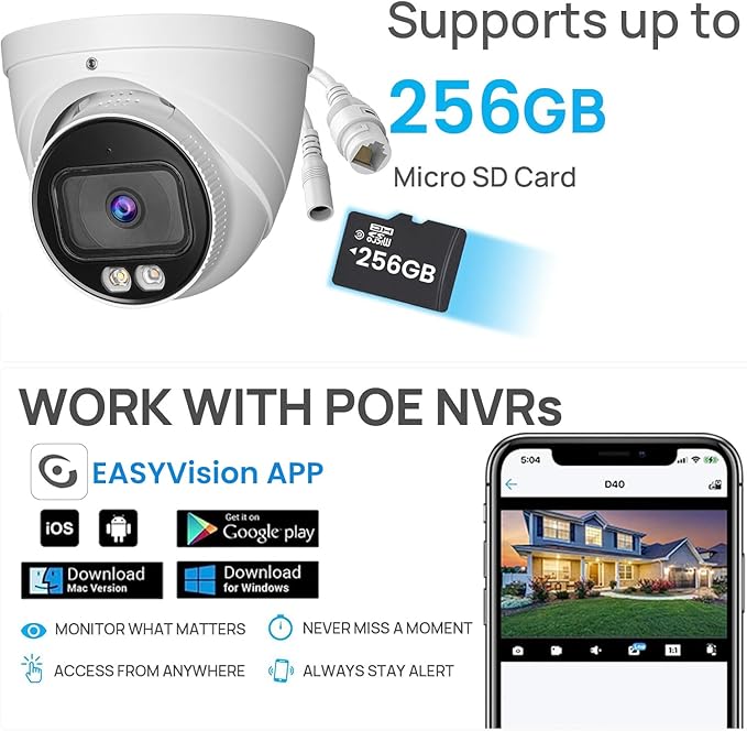 OHBET DahuaSecurity 5MP POE IP Turret Camera with AI Human/Vehicle Detection, IP67 Weatherproof, Smart Dual-Light Night Vision, Indoor/Outdoor Dome Camera, Metal Housing, Built-in Mic
