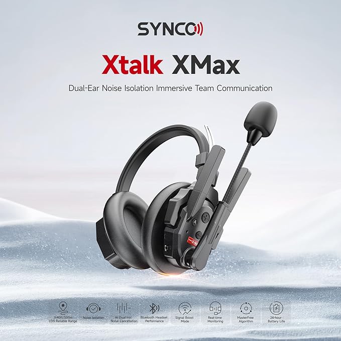 SYNCO XTalk XMax1 Wireless Intercom Headset System for 1-Person Telephone Headsets Communication System Random Master Device,2.4GHz Full Duplex 500 M/1640 FT Real-time Monitoring