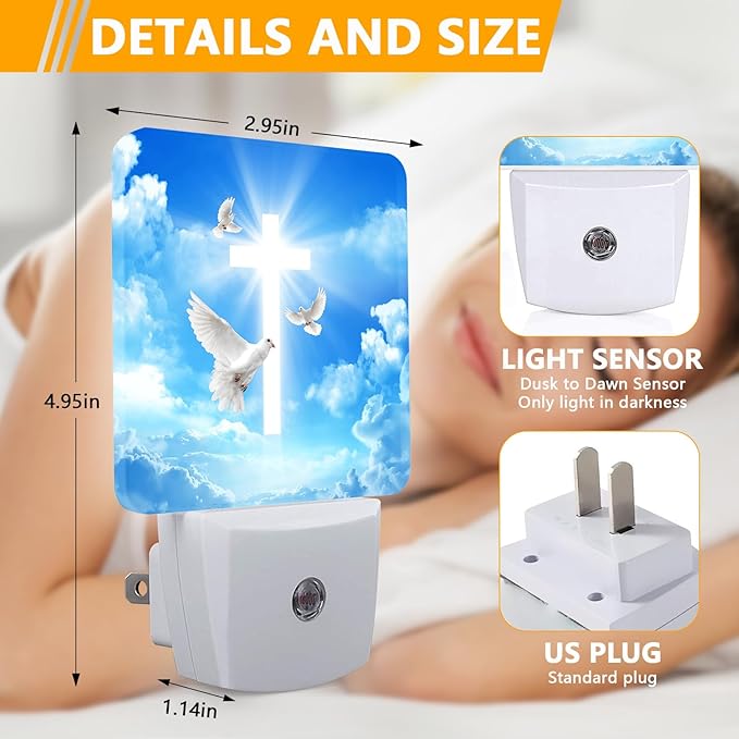 GANTINIR Cross Heaven Night Light, Plug-into Blessed Nightlight White LED Lamp, Energy Efficient Decor Desk Lamp for Bedroom Hallway Stairs Bathroom