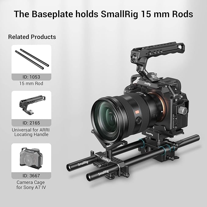 SMALLRIG Universal 15mm Rail Support System with 15mm Rod Clamp and Quick Release Plate - 2272