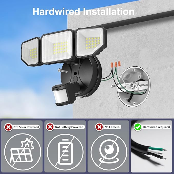 Meloght 65W 6500LM Flood Lights Outdoor Motion Sensor, Hardwired Security Floodlights 6500K IP65 Waterproof, Dusk to Dawn Lighting Outside, Black 2 Pack