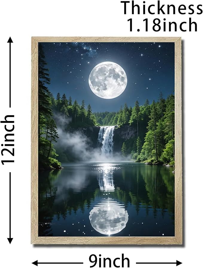 URVIP LED Glowing Photo Frame, 3D Starry-Sky Moon Lake Misty Forest Wall Art, 9x12 Inches Dimmable Light Up Light Painting for Bedroom, Unique Aesthetic Decor, Great Birthday Gift for Women Men