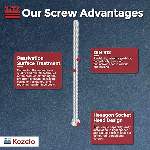 Kozelo 2pcs Socket Head Cap Screws - [M5-0.8 x 160mm] 304 Stainless Steel Allen Socket Drive for Electrical Motor 3D Printing Fan Engine Replacement Use, Silver