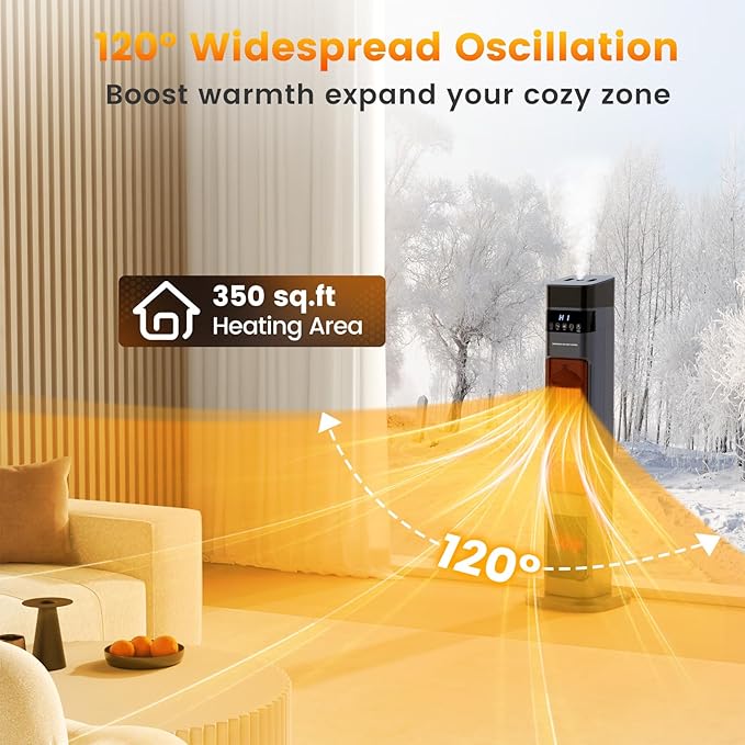 Auertech 31" Space Heater with Humidifier, 3 in 1 Electric Space Heater with 3D Flame, Oscillating Room Heaters with 3 Heating Modes, 12H Timer, Space Heaters for Indoor Use Large Room, Bedroom
