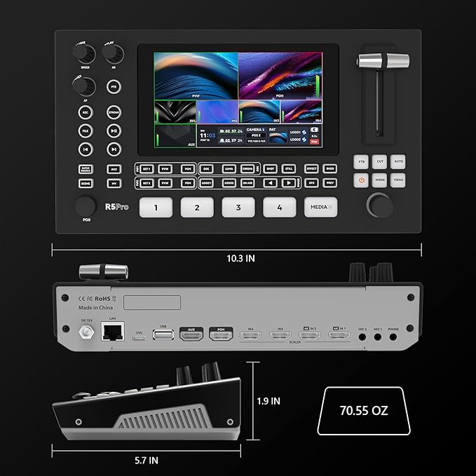 SPROLINK Neolive R5PRO Professional Live Streaming Switcher, 5.5-inch Screen, Dual 4K HDMI Input, Support AUX and PGM Output, Multi-Functional Video Mixer (NeoLIVE-R5PRO)
