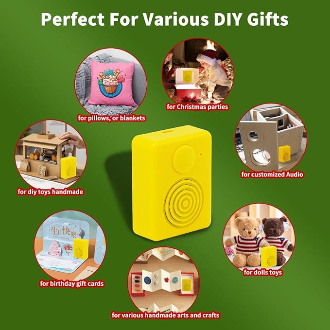 16MB Voice Recorder Box with Speaker, Support Bluetooth & MIC Recording Audio Box, 16Min Easy Sound Voice Box for Personalized Greetings, DIY Projects, Holiday Crafts ect-Yellow