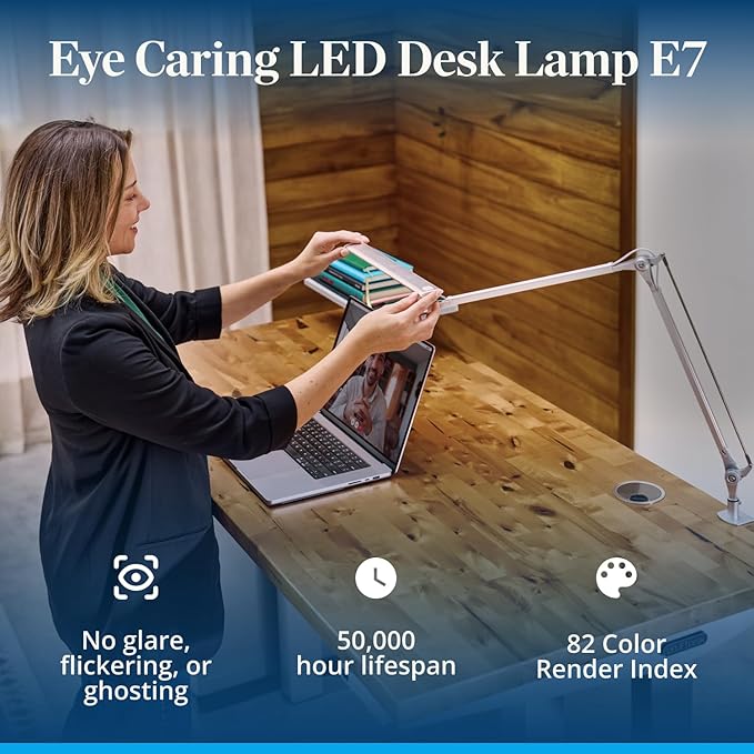 UPLIFTDESK E7 LED Desk Lamp with Clamp, Black Lamp with Silver Base