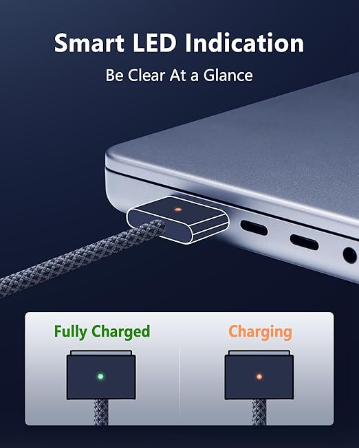 ZeitNah Upgraded USB-C to Magnetic Charging Cable for MacBook Pro/Air (2021-2025), 140W Fast Charging, 6.6ft Braided Replacement Power Cord for MacBook Charger, Midnight