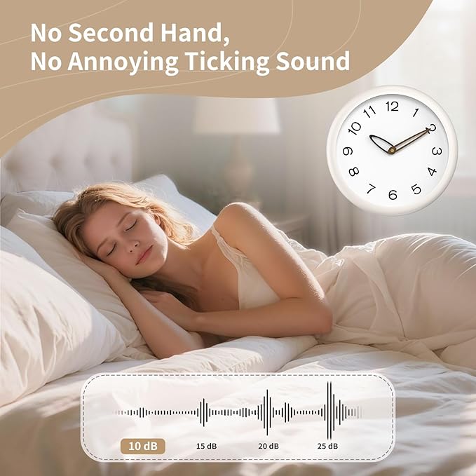 lanktoo Modern Wall Clock,Battery Operated,Tempered Glass,12" Silent Clocks for Living Room,Bedroom,Kitchen,Bathroom - Stylish Home Decor Gift (Off White)