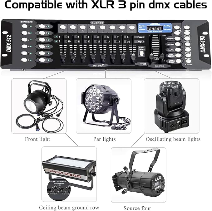 DMX Controller for dj Lights Dmx512 Light Controllers 192 Channel DMX Board with Cables 2m/6.6 ft Dmx-512 Lighting Console for Control Stage Light