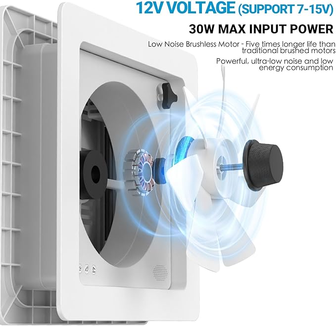 2012 Air Max 14" Vent RV Roof Vent Reversible Exhuast Fan, Ultra Low Sound RV Air Ventilation Ceiling Fan 12V Remote with Rain Sensor