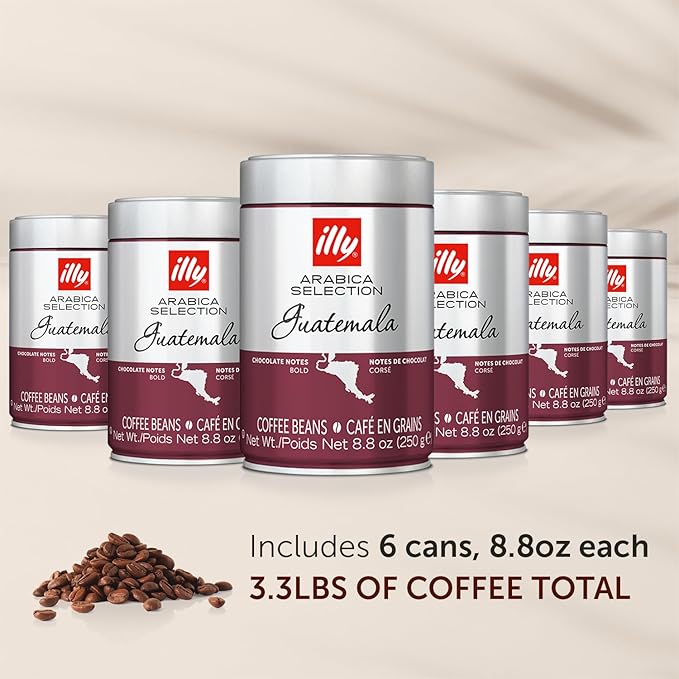 illy Whole Bean Coffee, Guatemala Single Origin Dark Roast, 100% Arabica, Premium Italian Coffee, Ideal for Espresso, Drip, Moka and French Press Brewing, 8.8oz, 6 Pack