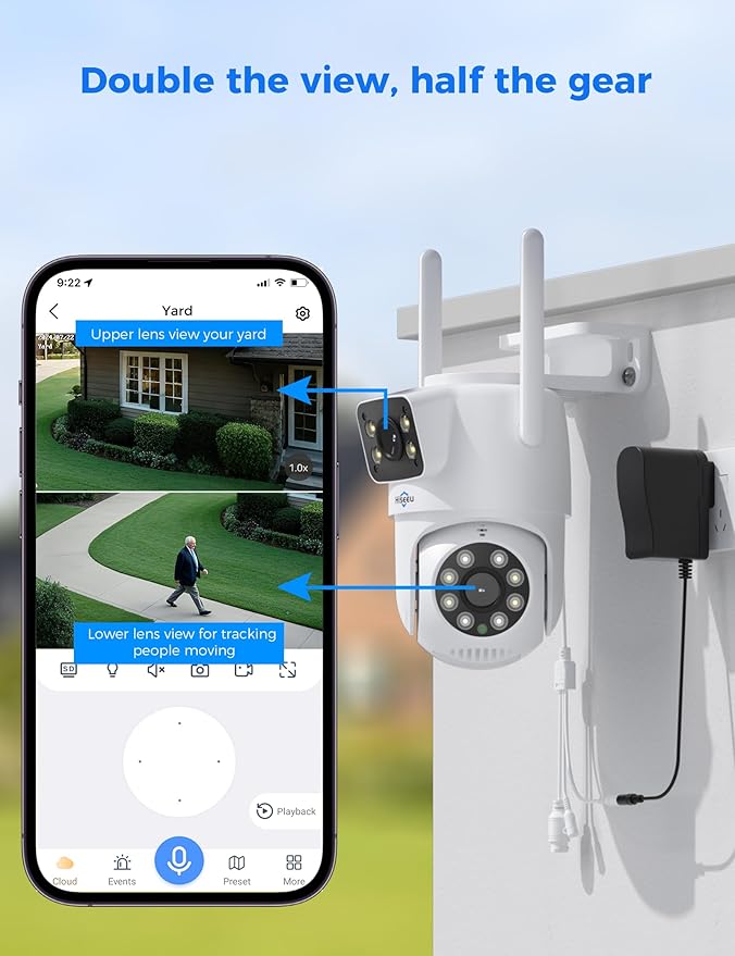 Hiseeu WiFi Security Camera Dual Lens 5G/2.4G WiFi PTZ Camera Outdoor,Power Cord,IP65 Waterproof Motion Tracking,Color Night Version, No-Monthly Fees