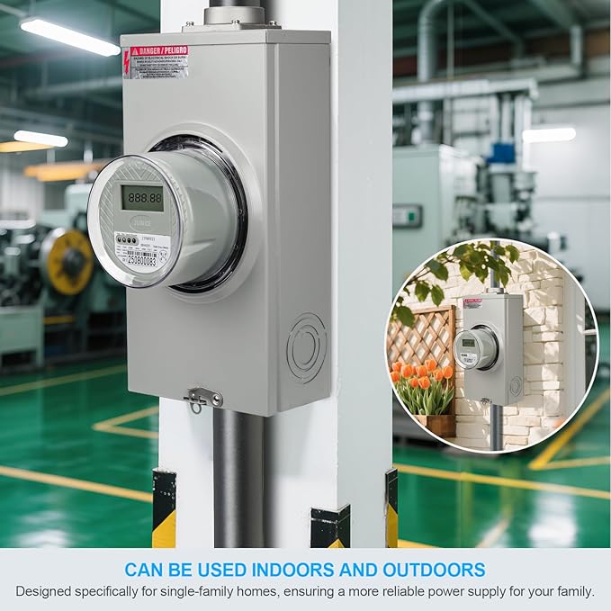 200 Amp Meter Socket, 4 Jaw Meter Base, 600V 3 Wire Ringless Type, with Horn Bypass Meter Cover Plate, Suitable for Overhead/Underground Feed