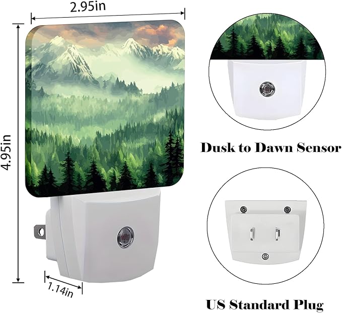 FSHVQKD Mountain Forest Landscape Painting Night Light,Plug Into Wall Decor for Stairway,Hallway,Kitchen,Dusk to Dawn Sensor Nightlights for Boys/Girls/Women/Men Room Gifts