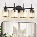 EJIAXIN 4 Light Round Crystal Vanity Lights, Modern Black Crystal Wall Light Bath Mirror Light Fixture Over Mirror Bathroom Wall Sconces for Bathroom Living Room