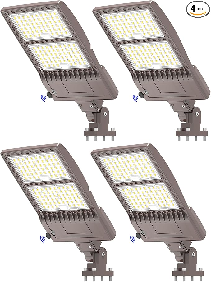 BBESTLED 4Pack 400W LED Parking Lot Light Dusk to Dawn Outdoor Lighting Arm Mount 56000LM IP65 UL & DLC Commercial Light for Street Stadium Tennis Court 5000K (100-277VAC Input), LED Shoebox Light