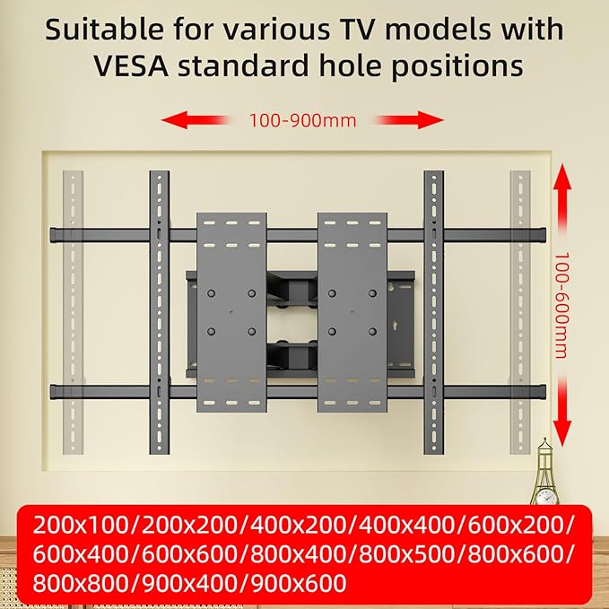 HILLPORT 98 100 TV Wall Mount 86 90 110 120 inch Full Motion Ultrathin Bracket Large Screen Heavy Duty Led Adjustable Articulating Stand Max vesa 900x600mm Load 220 lbs D10