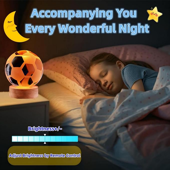 3D Soccer Crystal Ball Lamp,3.15 inch Lifelike Ball Night Light,16 Colors Changing with Dimmable Remote Control,Football Lamp Gift (Soccer)