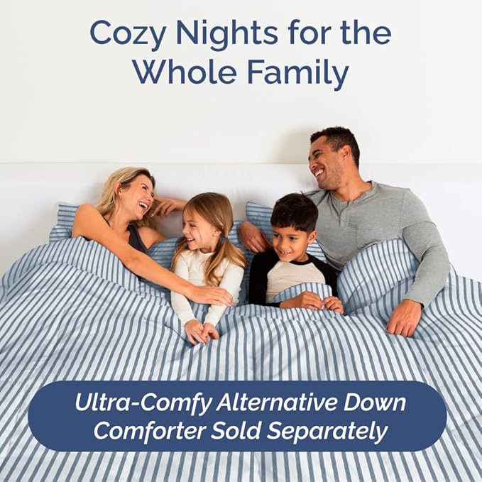 Full XL Bed Sheet Set - 4 Piece Extra Long Extended Full XL Sheets - Soft, Breathable & Cooling - Fits 8" to 16" Mattress with Deep Pockets - 54" x 80" - Wrinkle and Fade Resistant - Blue Stripes 2