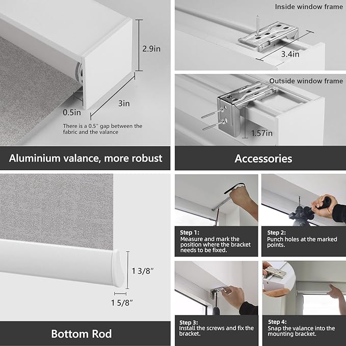 ZSTARR Motorized Smart Blind for Window,Automatic Blackout Roller Shade Compatible, with Remote Control, Child Safety Rechargeable Battery Blind with Valance,Customize (Buff Colour)