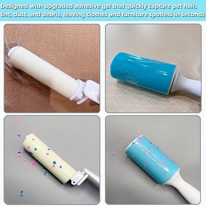 Reusable Washable Lint Roller 3 Pack, Sticky Gel Lint Rollers, Cat Dog Pet Hair Lint Remver Cleaner for Clothes, Carpet, Travel, 1 Large Roller with Dust Cover and 2 Mini, Portable Small Lint Brush