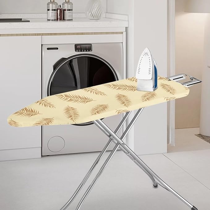 ZCFYGDX Ironing Board Covers,Elastic Edge 3 Bottom Nylon Buckle Straps, Stain Resistant & Resistant Scorch, Easy to Installation Fasteners Minimalist Palm Leaf Print Decor Size-L 17 x 49