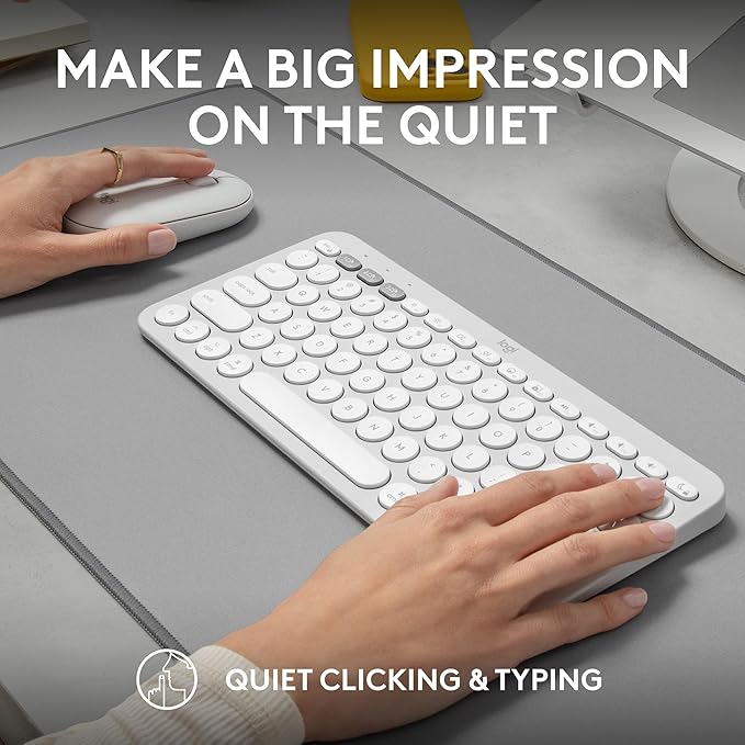 Logitech Pebble 2 Combo for Mac, Wireless Keyboard and Mouse, Slim, Quiet and Portable, Customizable, Bluetooth Mouse and Keyboard, Easy-Switch, for macOS, iPadOS - Tonal White