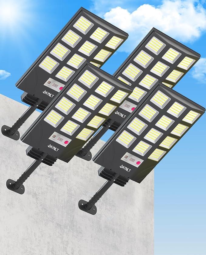 JAYNLT Solar Lights for Outside, 5 Lighting Modes Solar Flood Security Light with Motion Sensor & Dusk to Dawn&Remote, 6500K Street Lamps for Yard Garden,Shop - 4PACK