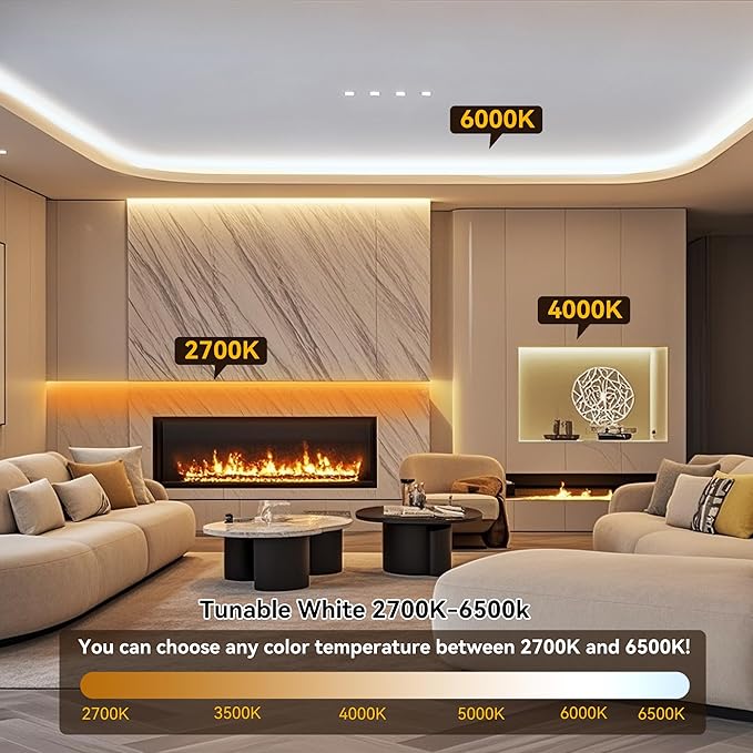 Pandery COB LED Strip Light,CCT Dimmable Strips Light,2700K-6500K,65ft/20m,8mm Wide,CRI90+ 24V LED Strips Kit with Bluetooth APP Control/Music Mode,for Bedroom,Kitchen,DIY Lighting