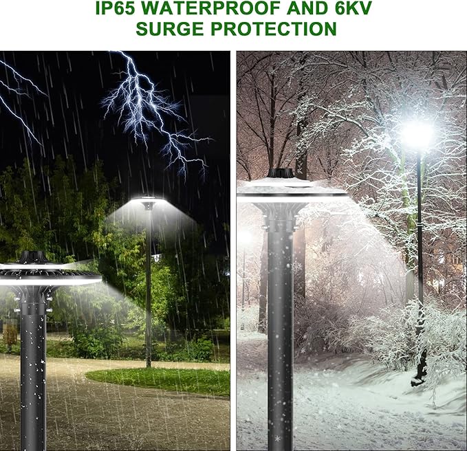 120W LED Post Top Light with Photocell, 16800 lumens 5000K Circular Area Pole Lights, IP65 Waterproof Outdoor Post Light Fixtures for Garden Yard Street Parking Lot Lighting UL Listed, AC100-277V
