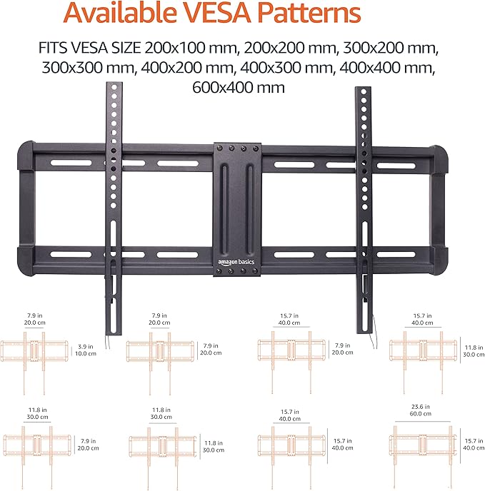 Amazon Basics Low Profile TV Wall Mount with Horizontal Post Installation Leveling for 32 to 86 inch TVs, Black