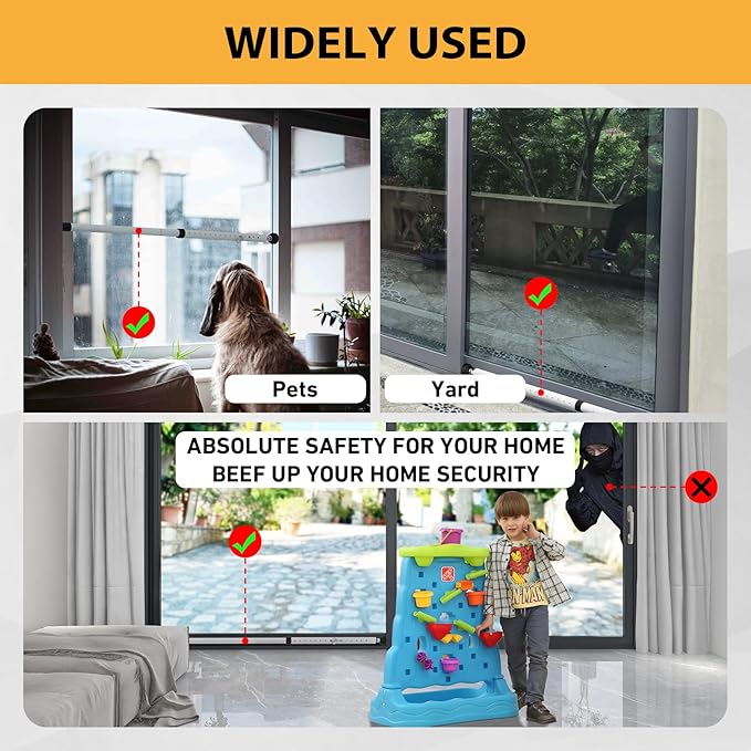 PBHEPJ Sliding Door Security Bar, 18.5-51 inch Adjustable Patio Door Security bar with Rubber Tips, Multi-use Window Security Bars, Sliding Door Stopper, White, 1 Pack