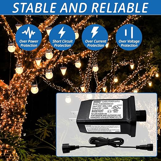 30V 0.8A LED Controller with Extension Cord, Replacement Model JC-DC300V0800-G1 Class 2 Power Supply IP44 Low Voltage Transformer for Christmas Light
