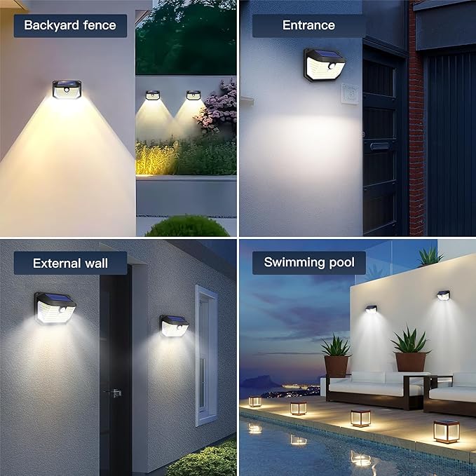 FAXBOX Solar Lights Outdoor Motion Sensor, 178 LED 300LM Waterproof IP65, Wall Mounted Security Light with 3 Modes, 270° Wide AngleWide Angle, Solar Powered for Garden, Yard, Patio, Front Door(8Pack)