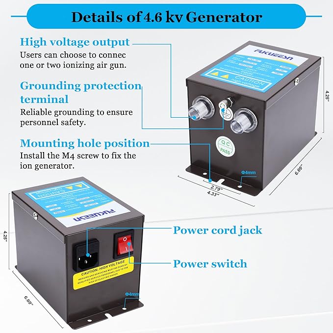 Fukueesn Anti Static Ionizing Air Gun 4.6KV upgrade Static Eliminator Anti Static Ionizer + High Voltage Generator with one Air gun