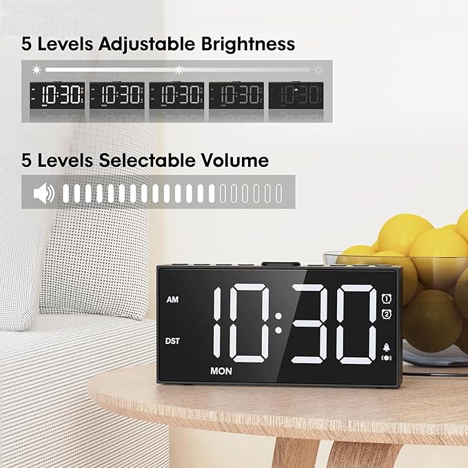 Mesqool Loud Alarm Clock for Heavy Sleeper, with Vibration for Hearing Impaired Deaf, Annoying Clock for Bedroom,USB Port,Dual Alarm with Snooze