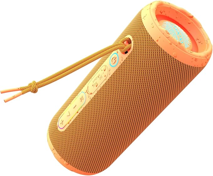 YOLOEMOT Shower Bluetooth Speaker Waterproof, Powerful Deep Bass, Wireless Stereo Pairing, IPX7 Waterproof Dustproof,12H Playtime, Outdoor Bluetooth Speakers for Travel, Sport, Party, Biking (Orange)