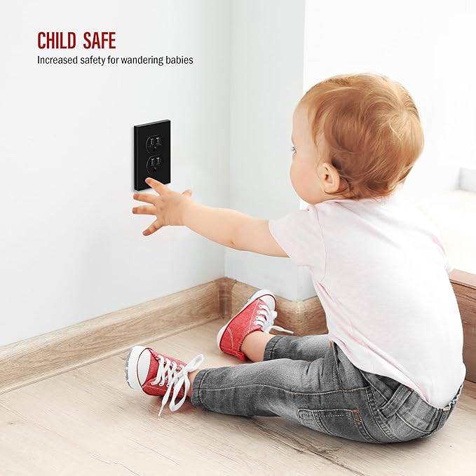 ENERLITES SI8821-BK Duplex Outlet Receptacle Cover, Screwless Wall Plate, Standard Size, 1-Gang 4.68" x 2.93", Unbreakable Polycarbonate Thermoplastic, UL Listed, SI8821-BK-10PCS, Black, 10 Pack