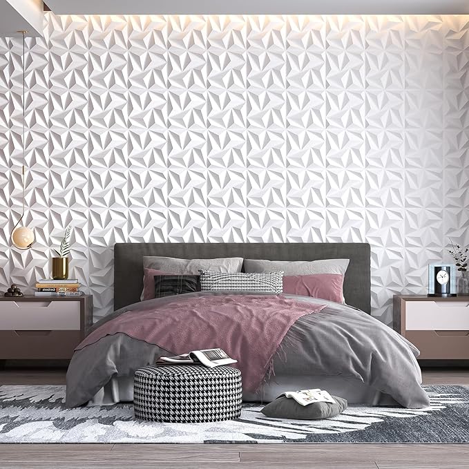 Art3d 3D Wall Panels 20 Pack, 11.8" x 11.8" (19 Sq.ft) PVC Wall Panels, Glue Up Wall Decor for Living Room, Bedroom, Office, White
