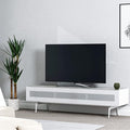 SONOROUS ST-360 Premium TV Stand for Living Room – Modern TV Stands & Entertainment Center with Storage – White Wood & White Glass Cover – Luxury Media Console with Metal Legs for TVs up to 75 inches