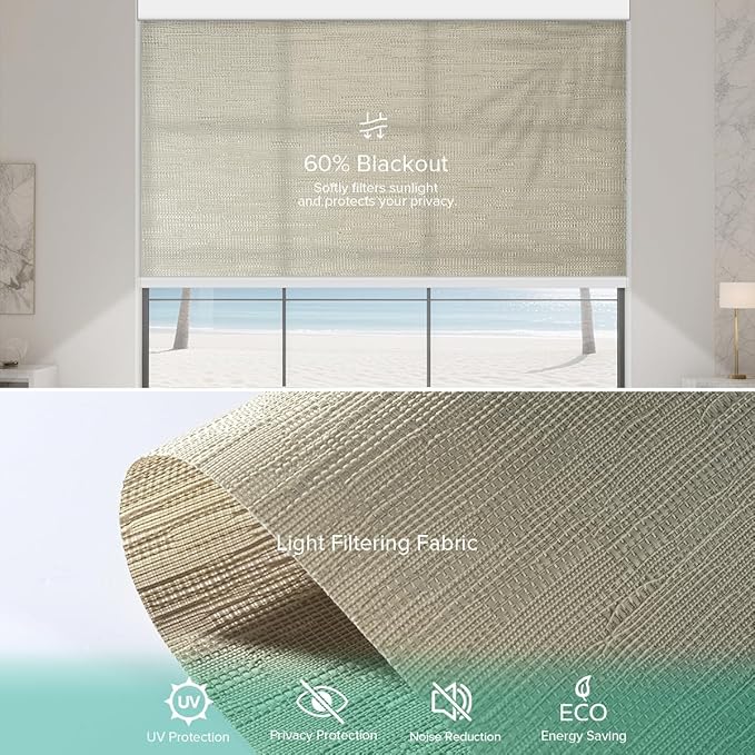 Kilonity Motorized Roller Shades, Light Filtering Remote Control Custom Window Shades Compatible with Alexa Google Assistant via RF Hub, Rechargeable Electric Blinds for Windows (Texture Dark Coffee)