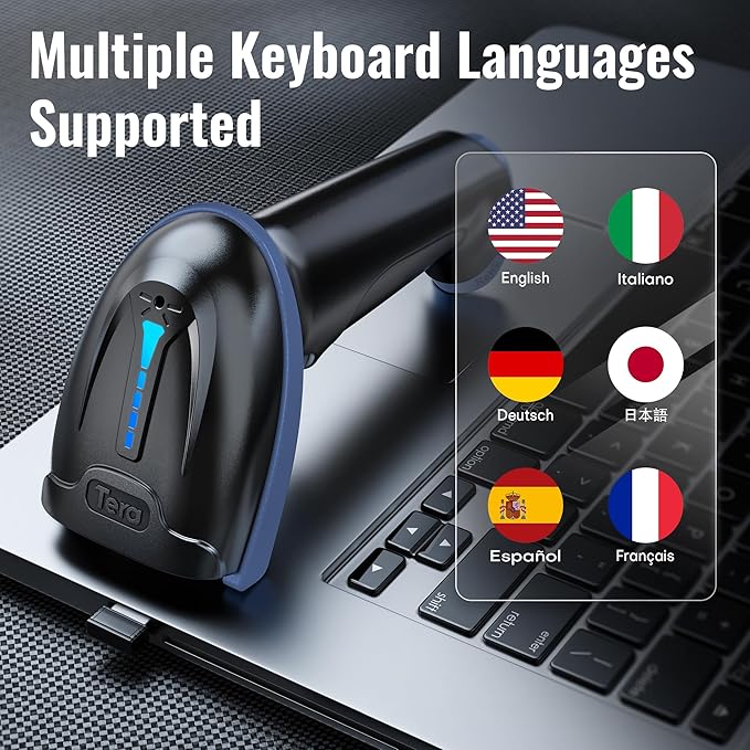 Tera 1D 2D QR Barcode Scanner Wireless and Wired with Battery Level Indicator Digital Printed Bar Code Reader Cordless Handheld Barcode Scanner Compact Plug and Play Model D5100