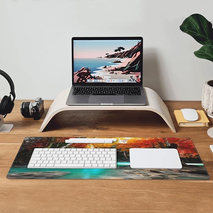 Deep Forest Waterfall Extended Big Mouse Pad Large,XL Gaming Mouse Pad Desk Pad,31.5x11.8inch Long Computer Keyboard Mouse Mat Mousepad with 3mm Non-Slip Base for Home Office Work